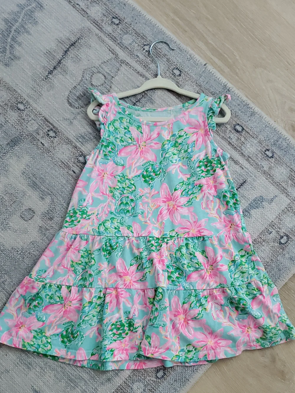 Lilly Pulitzer Girls Mini Brynn Dress Pink Green Aqua Floral SzS (4-5)